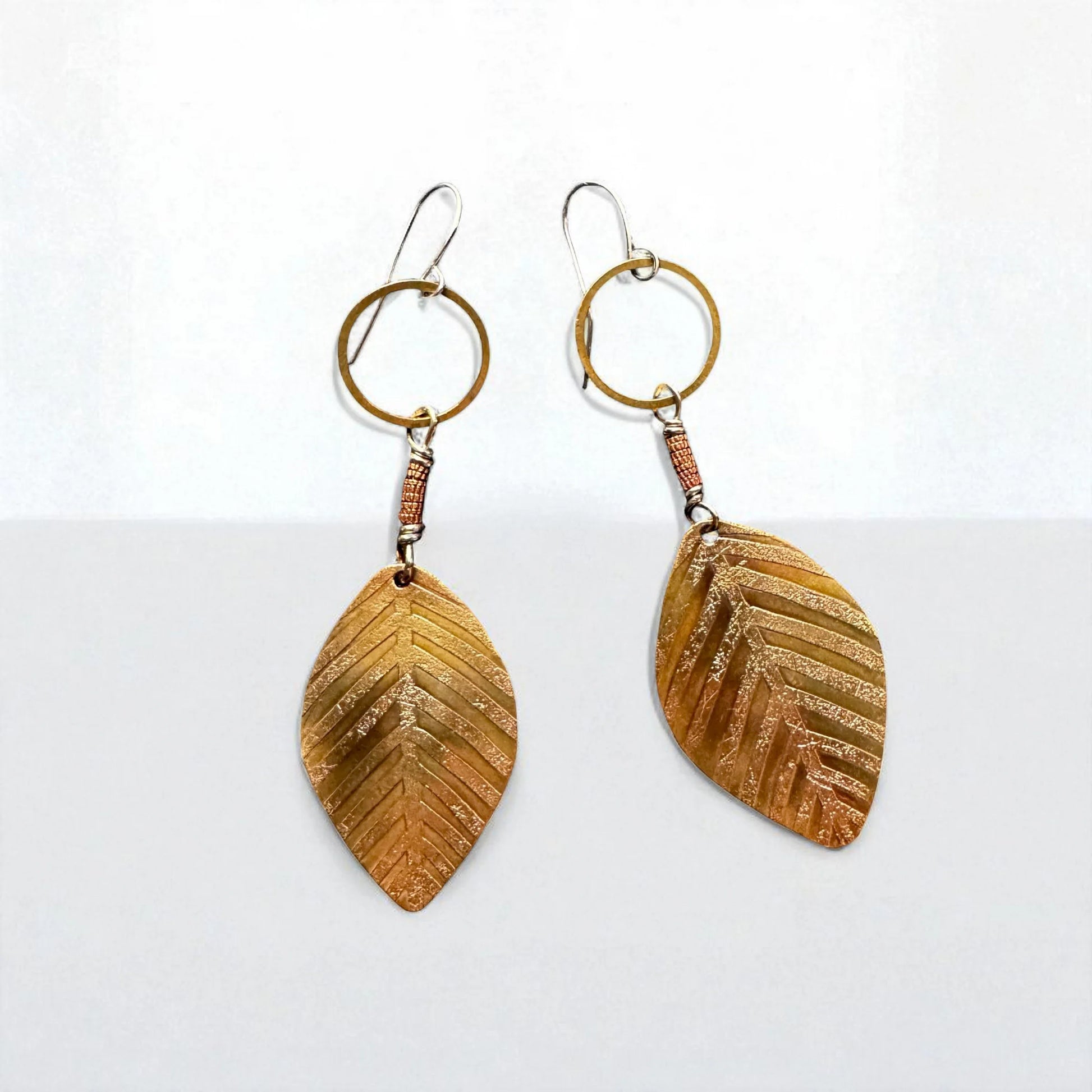 Short Brass Etched Leaf Earrings - Urban Eclectic - ARL9