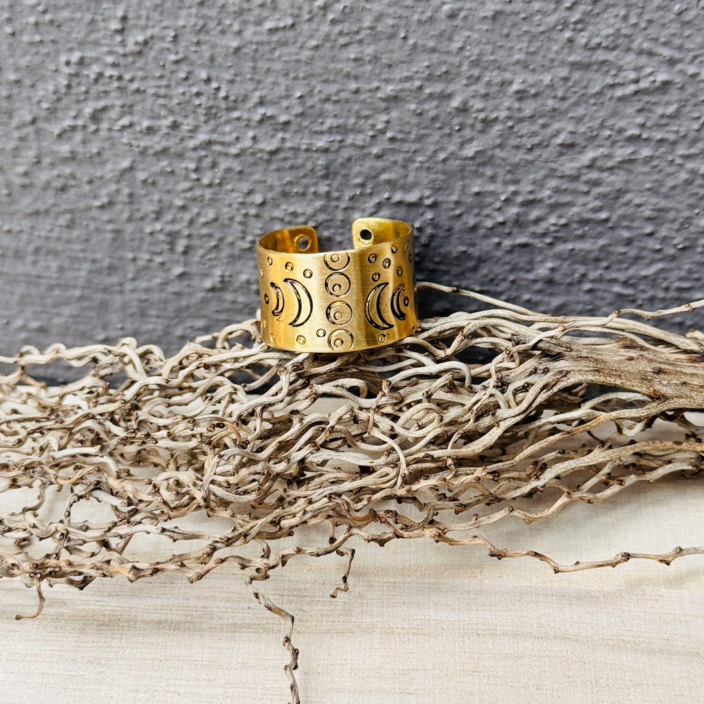 Wide Brass Moon Phases Ring - Urban Eclectic - AN5