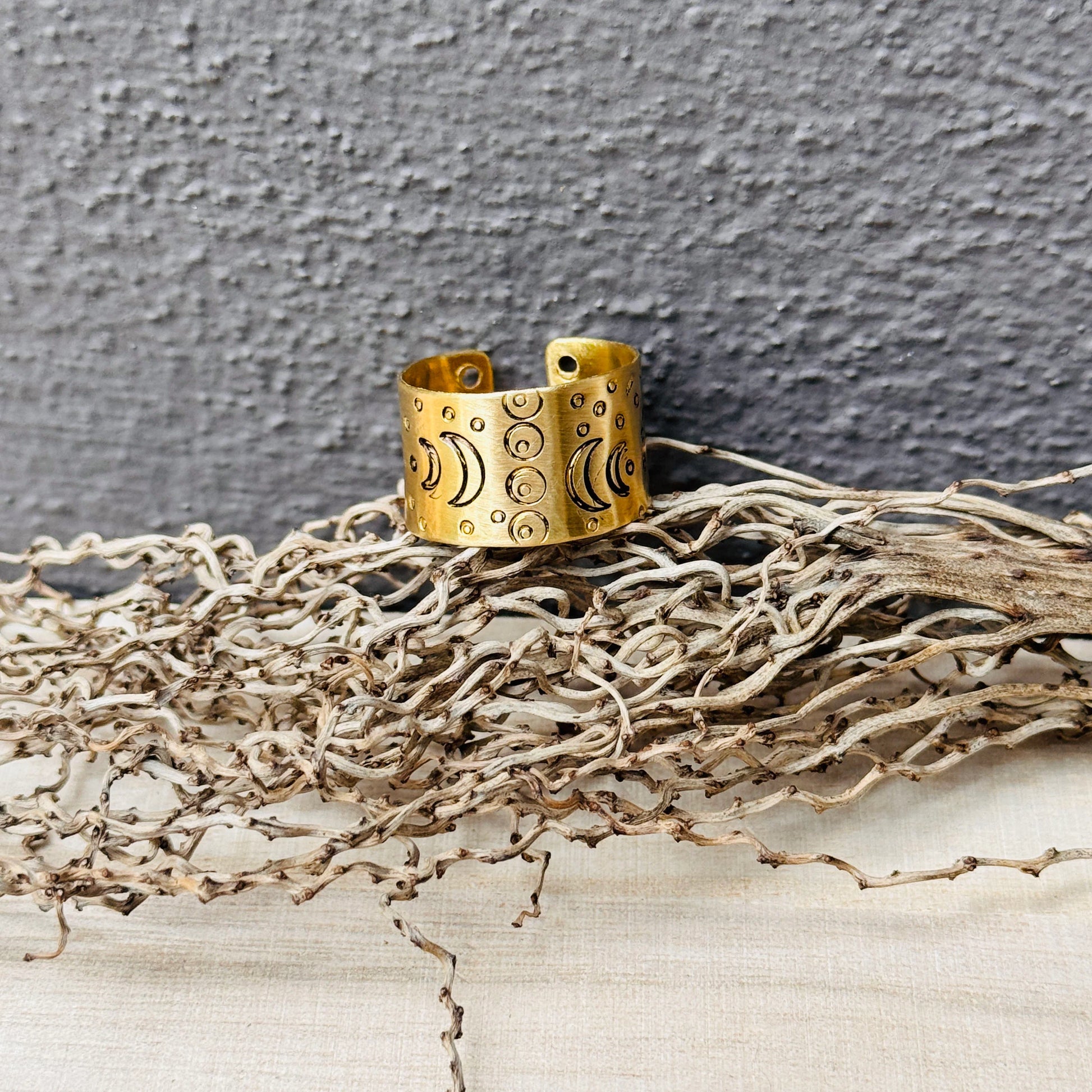 Wide Brass Moon Phases Ring - Urban Eclectic - AN5