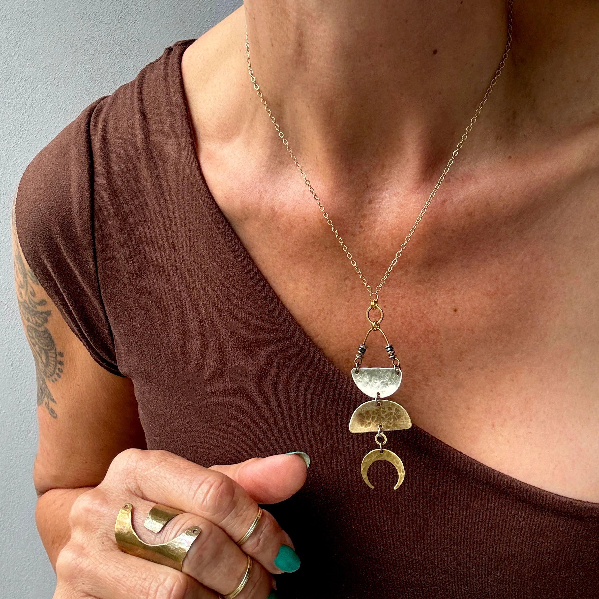 Mixed Metal Moon Necklace - Urban Eclectic - CS11